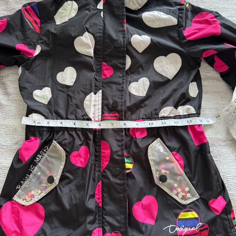 Desigual Kids Heart Raincoat - Black and Pink, Size 9/10 - Picture 6 of 11